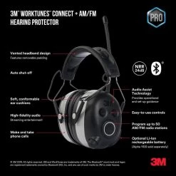 3M WorkTunes Black Wireless Hearing Protector with Bluetooth Technology -Safety Equipment Sales 3m ear muffs 90542h1 dc ps 44 1000