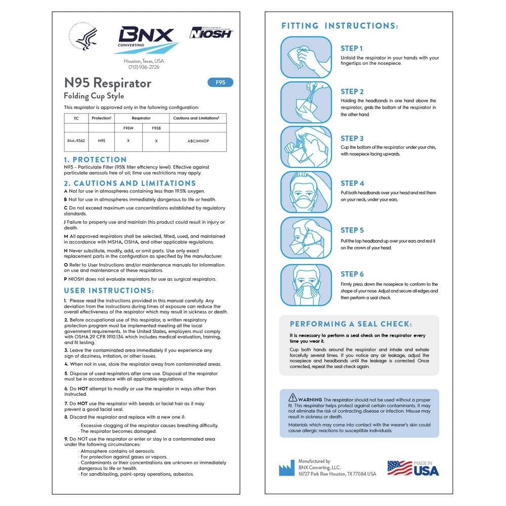 BNX N95 F95 Protective Face Mask, Particulate Respirator, NIOSH Approval Tri-Fold Cup/Fish Style in Black (20-Pack) 2 BNX N95 F95 Protective Face Mask, Particulate Respirator, NIOSH Approval Tri-Fold Cup/Fish Style in Black (20-Pack) - Image 2