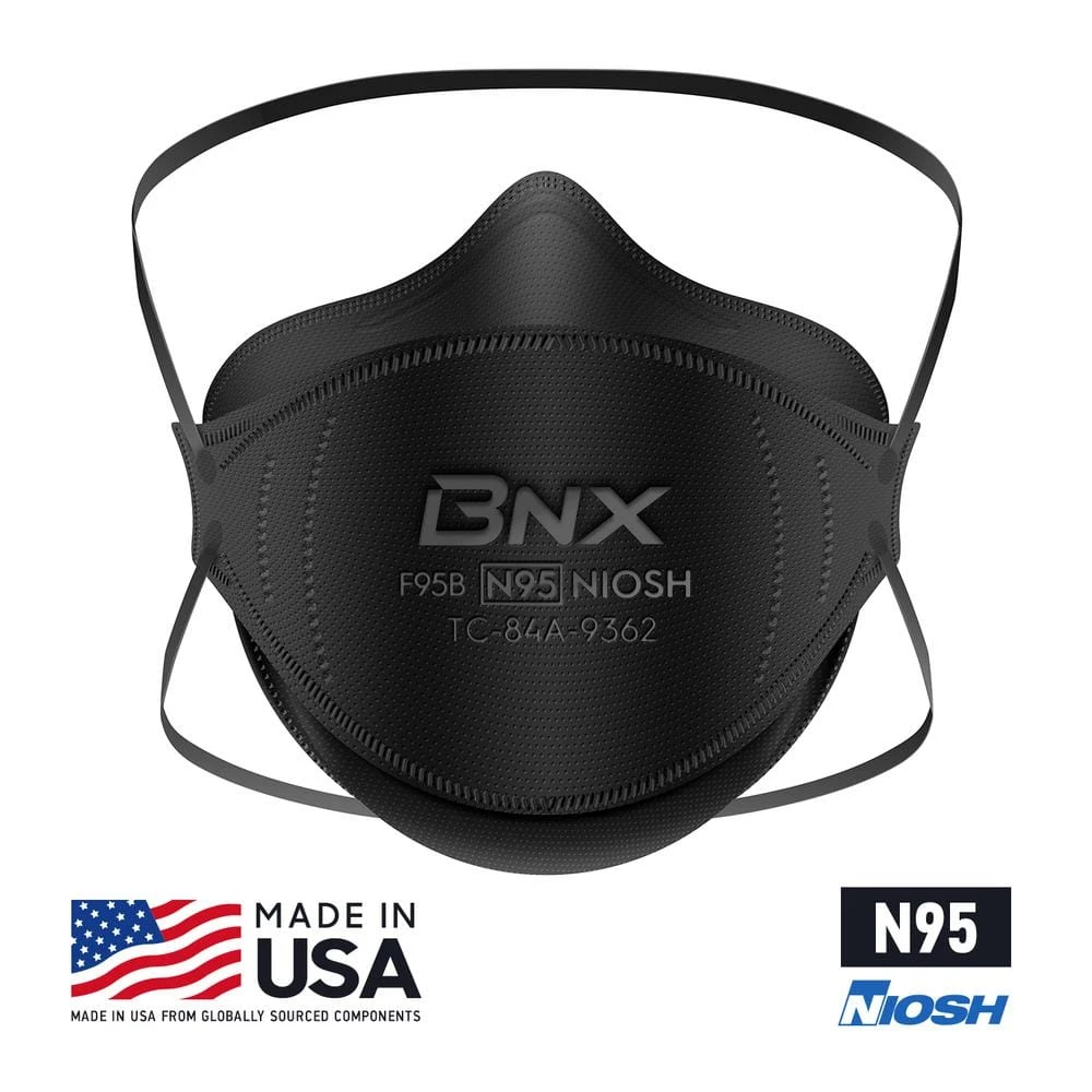 BNX N95 F95 Protective Face Mask, Particulate Respirator, NIOSH Approval Tri-Fold Cup/Fish Style in Black (20-Pack) 8 BNX N95 F95 Protective Face Mask, Particulate Respirator, NIOSH Approval Tri-Fold Cup/Fish Style in Black (20-Pack) - Image 8