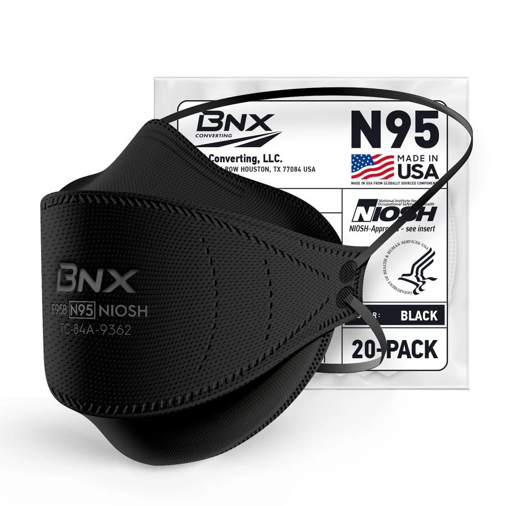 BNX N95 F95 Protective Face Mask, Particulate Respirator, NIOSH Approval Tri-Fold Cup/Fish Style in Black (20-Pack) 3 BNX N95 F95 Protective Face Mask, Particulate Respirator, NIOSH Approval Tri-Fold Cup/Fish Style in Black (20-Pack) - Image 3