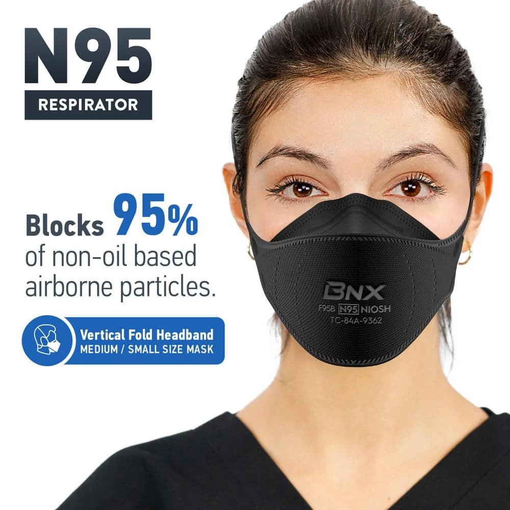 BNX N95 F95 Protective Face Mask, Particulate Respirator, NIOSH Approval Tri-Fold Cup/Fish Style in Black (20-Pack) 7 BNX N95 F95 Protective Face Mask, Particulate Respirator, NIOSH Approval Tri-Fold Cup/Fish Style in Black (20-Pack) - Image 7