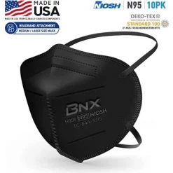 BNX 10-Pack N95 Mask Black Respirator, NIOSH Approval # TC-84A-9315 White (Headband H95B Black) V2 -Safety Equipment Sales black bnx face masks bn n95 h95b 10pp v2 1f 1000