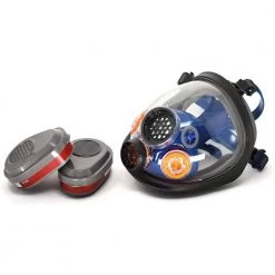 Parcil Safety Full Face Organic Vapor Respirator and Gas Mask with 2 Bayonet Style P-A-3 Replacement Filters -Safety Equipment Sales blue black parcil safety half mask respirators pd 101 4f 1000
