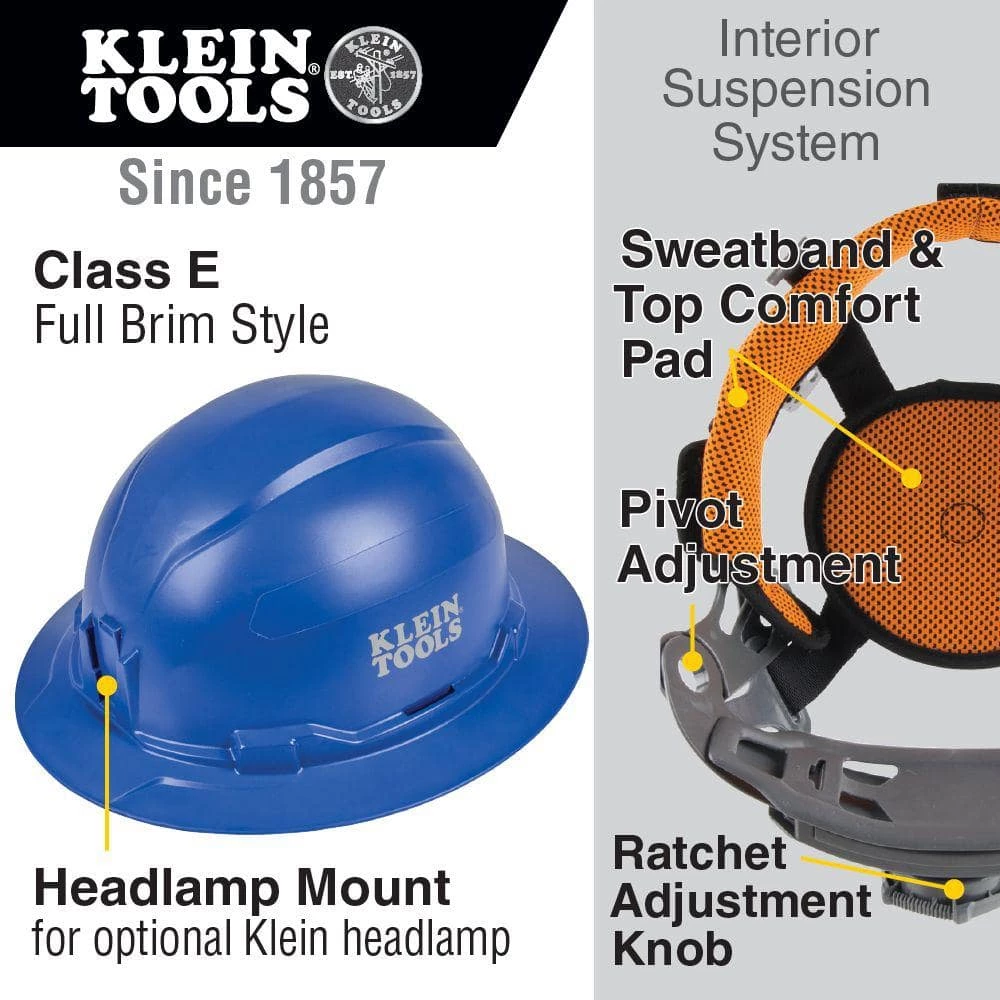 Klein Tools Blue Hard Hat, Non-Vented, Full Brim 2 Klein Tools Blue Hard Hat, Non-Vented, Full Brim - Image 2