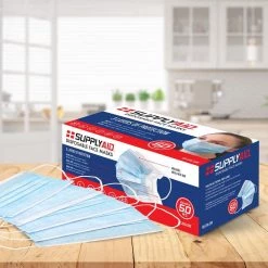 SUPPLYAID 3-Layer Disposable Face Masks (50-Count) -Safety Equipment Sales blue supplyaid face masks rrs dfm 50pk 1d 1000