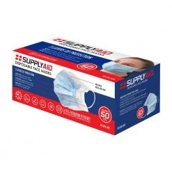 SUPPLYAID 3-Layer Disposable Face Masks (50-Count) -Safety Equipment Sales blue supplyaid face masks rrs dfm 50pk fa 1000
