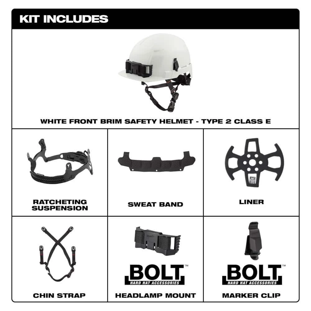 Milwaukee BOLT Green Type 2 Class E Front Brim Non-Vented Safety Helmet 4 Milwaukee BOLT Green Type 2 Class E Front Brim Non-Vented Safety Helmet - Image 4