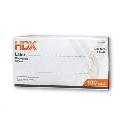 HDX 100-Count Disposable Latex Gloves -Safety Equipment Sales hdx disposable gloves szm 432202 44 1000 1