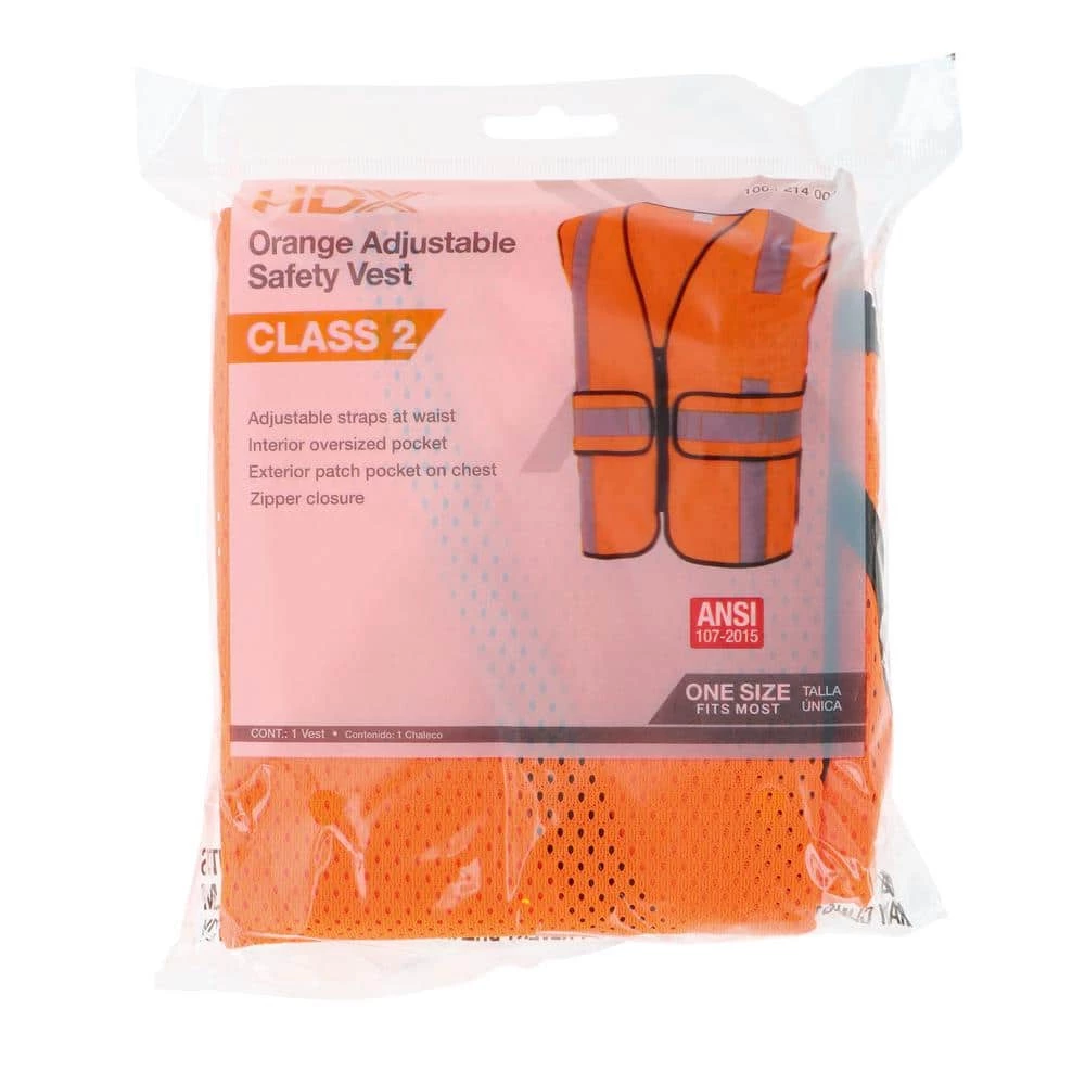 HDX Hi Visibility Orange Class 2 Reflective Adjustable Safety Vest 6 HDX Hi Visibility Orange Class 2 Reflective Adjustable Safety Vest - Image 6
