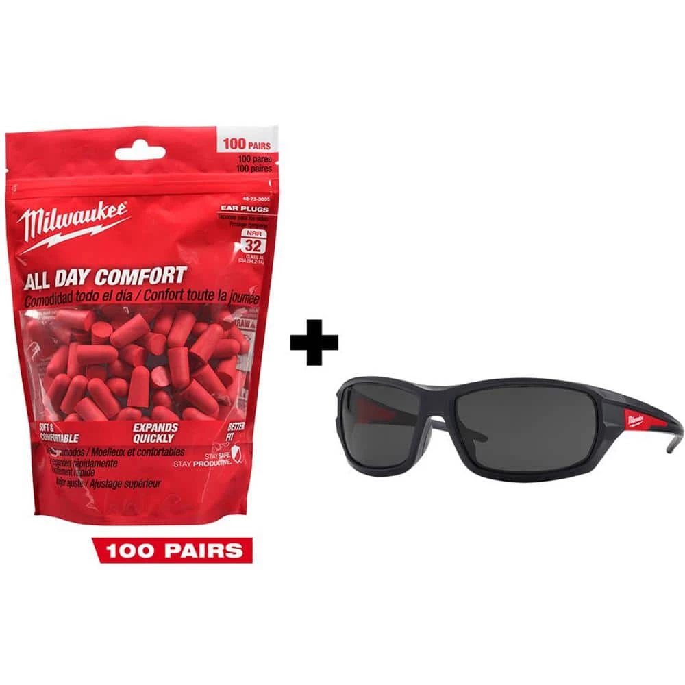 Milwaukee Red Disposable Earplugs (100-Pack) and Performance Safety Glasses with Tinted Fog-Free Lenses 1 Milwaukee Red Disposable Earplugs (100-Pack) and Performance Safety Glasses with Tinted Fog-Free Lenses
