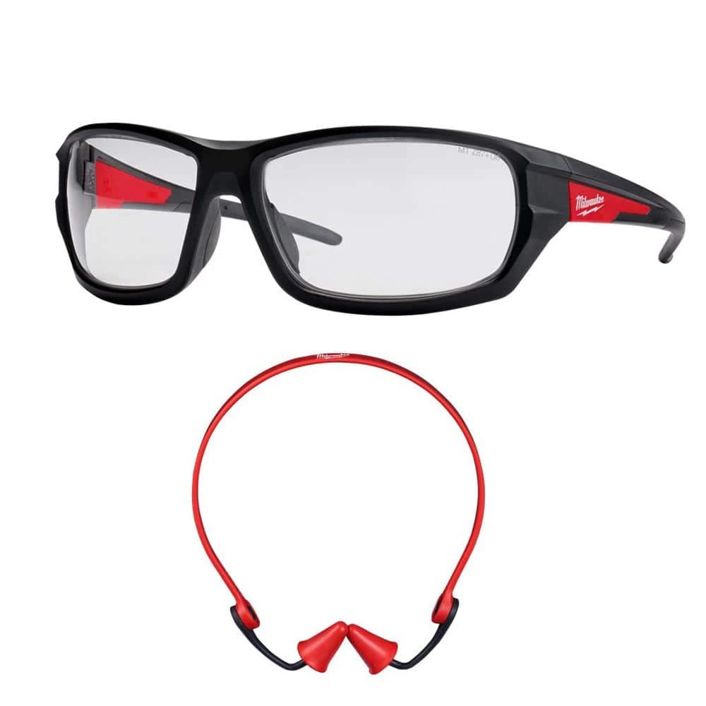 Milwaukee Performance Safety Glasses with Clear Fog-Free Lenses and Banded Reusable Red Earplugs with 25 dB Noise Reduction Rating 1 Milwaukee Performance Safety Glasses with Clear Fog-Free Lenses and Banded Reusable Red Earplugs with 25 dB Noise Reduction Rating
