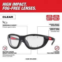 Milwaukee Performance Safety Glasses with Clear Fog-Free Lenses and Gasket -Safety Equipment Sales milwaukee safety glasses 48 73 2040 40 1000