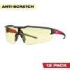 Milwaukee Safety Glasses with Yellow Anti-Scratch Lenses (12-Pack)