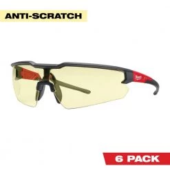 Milwaukee Safety Glasses with Yellow Anti-Scratch Lenses (6-Pack)