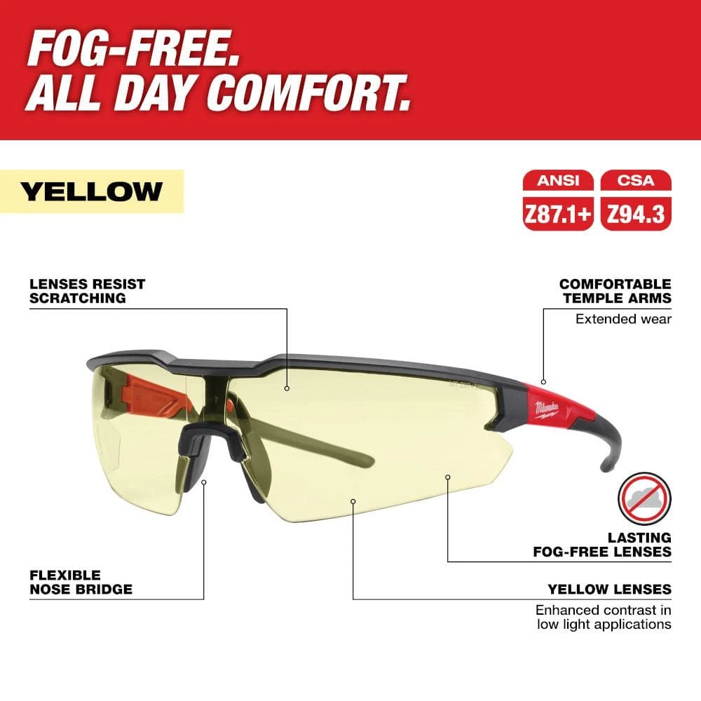 Milwaukee Safety Glasses with Yellow Fog-Free Lenses (6-Pack) 2 Milwaukee Safety Glasses with Yellow Fog-Free Lenses (6-Pack) - Image 2