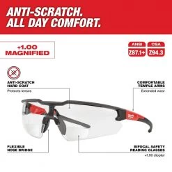 Milwaukee Clear +1.00 Bifocal Safety Glasses Magnified Anti-Scratch Lenses 12 Milwaukee Clear +1.00 Bifocal Safety Glasses Magnified Anti-Scratch Lenses -Safety Equipment Sales milwaukee safety glasses 48 73 2200 40 1000