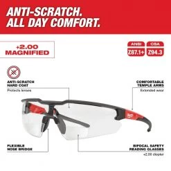 Milwaukee Clear +2.00 Bifocal Safety Glasses Magnified Anti-Scratch Lenses 12 Milwaukee Clear +2.00 Bifocal Safety Glasses Magnified Anti-Scratch Lenses -Safety Equipment Sales milwaukee safety glasses 48 73 2204 40 1000