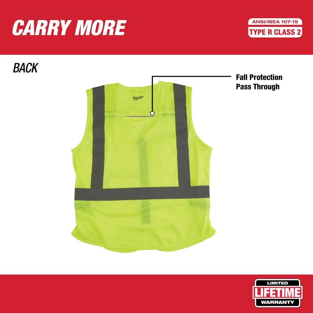 Milwaukee Small/Medium Yellow Class 2 High Visibility Safety Vest with 10 Pockets (4-Pack) 3 Milwaukee Small/Medium Yellow Class 2 High Visibility Safety Vest with 10 Pockets (4-Pack) - Image 3