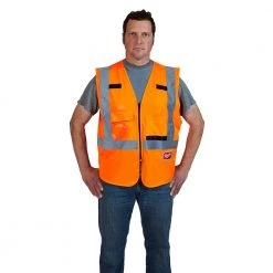 Milwaukee Small/Medium Orange Class 2 High Visibility Safety Vest with 10 Pockets (4-Pack) -Safety Equipment Sales milwaukee safety vests 48 73 5031x4 1d 1000