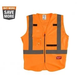 Milwaukee Large/X-Large Orange Class 2 High Visibility Safety Vest with 10 Pockets