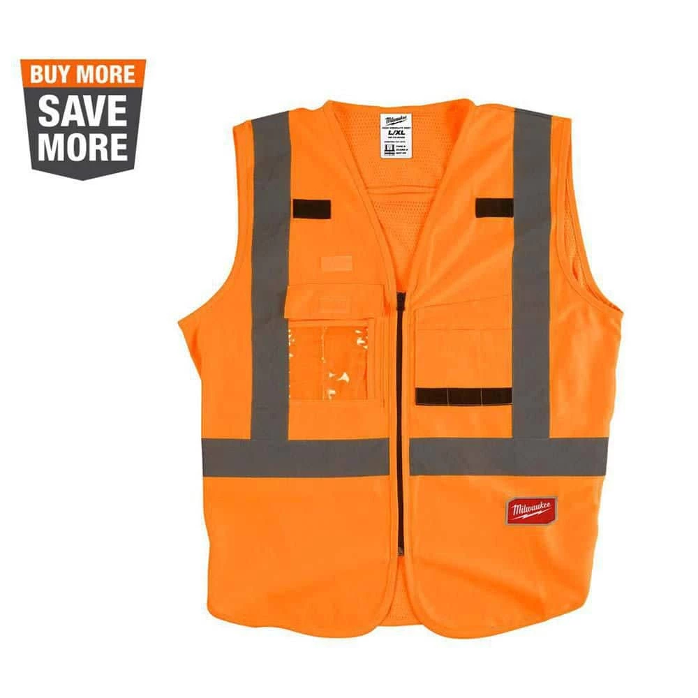 Milwaukee 2X-Large /3X-Large Orange Class 2-High Visibility Safety Vest with 10 Pockets 1 Milwaukee 2X-Large /3X-Large Orange Class 2-High Visibility Safety Vest with 10 Pockets