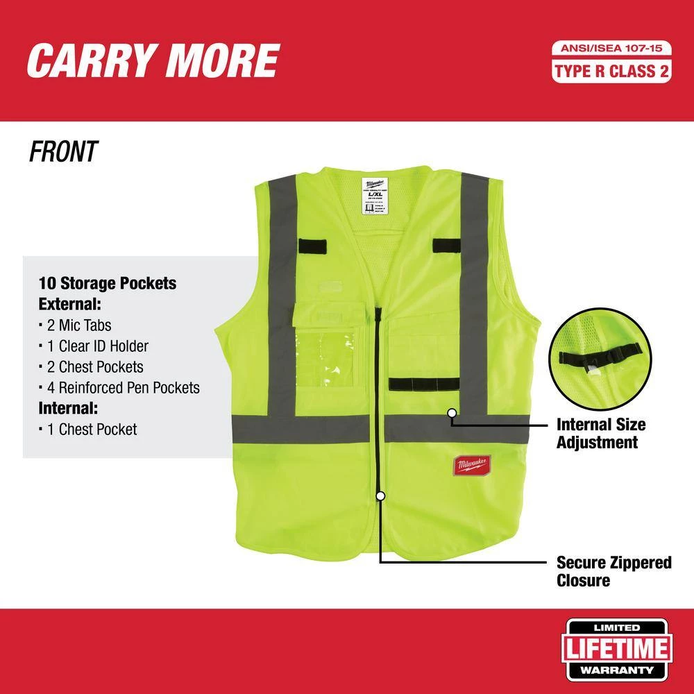 Milwaukee 2X-Large /3X-Large Orange Class 2-High Visibility Safety Vest with 10 Pockets (4-Pack) 2 Milwaukee 2X-Large /3X-Large Orange Class 2-High Visibility Safety Vest with 10 Pockets (4-Pack) - Image 2