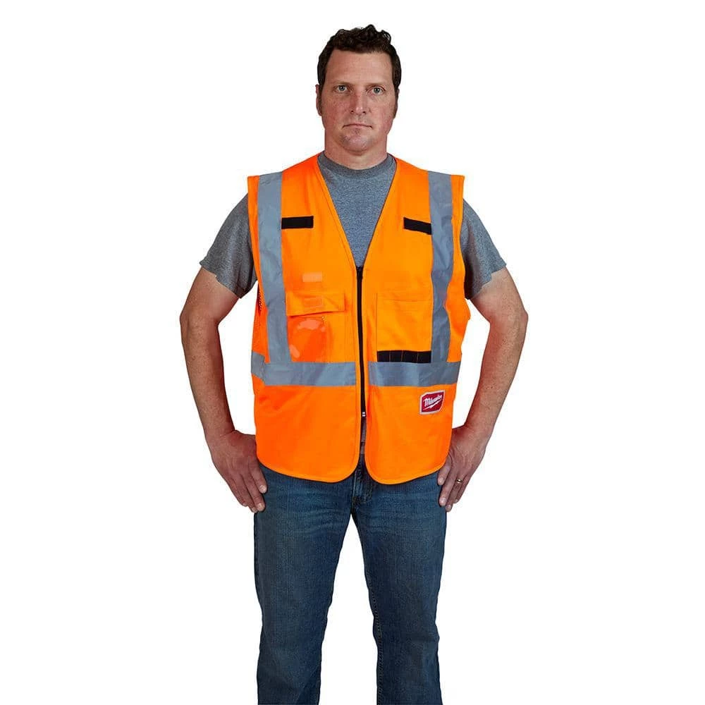 Milwaukee 4X-Large/5X-Large Orange Class-2 High Visibility Safety Vest with 10-Pockets 7 Milwaukee 4X-Large/5X-Large Orange Class-2 High Visibility Safety Vest with 10-Pockets - Image 7