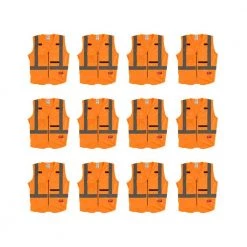 Milwaukee 4X-Large/5X-Large Orange Class 2-High Visibility Safety Vest with 10-Pockets (12-Pack)