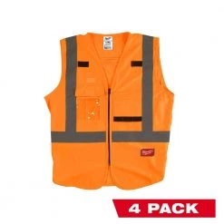 Milwaukee 4X-Large/5X-Large Orange Class 2-High Visibility Safety Vest with 10-Pockets (4-Pack)