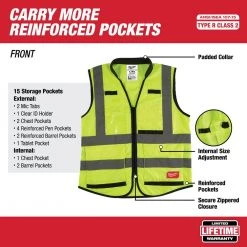 Milwaukee Performance Small/Medium Yellow Class 2 High Visibility Safety Vest with 15 Pockets -Safety Equipment Sales milwaukee safety vests 48 73 5041 a0 1000