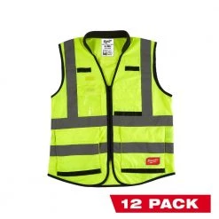 Milwaukee Performance Small/Medium Yellow Class 2 High Visibility Safety Vest with 15 Pockets (12-Pack)