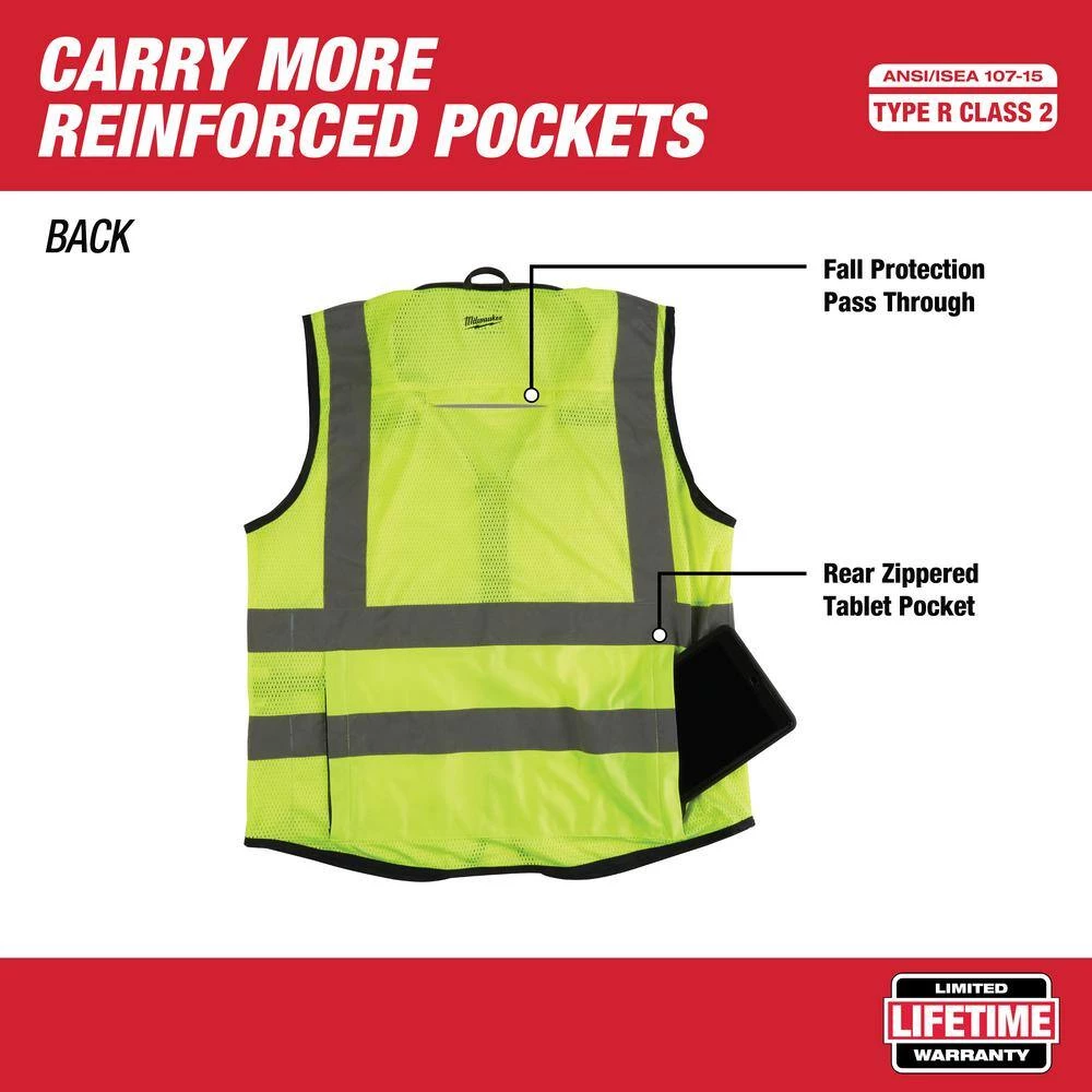 Milwaukee Performance Large/X-Large Yellow Class 2 High Visibility Safety Vest with 15 Pockets (12-Pack) 3 Milwaukee Performance Large/X-Large Yellow Class 2 High Visibility Safety Vest with 15 Pockets (12-Pack) - Image 3