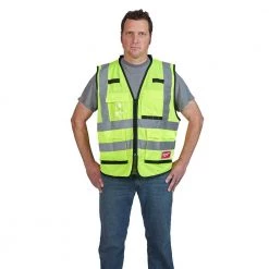 Milwaukee Performance 3X-Large /4X-Large Yellow Class 2-High Visibility Safety Vest with 15 Pockets (4-Pack) -Safety Equipment Sales milwaukee safety vests 48 73 5043x4 1d 1000