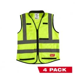 Milwaukee Performance 3X-Large /4X-Large Yellow Class 2-High Visibility Safety Vest with 15 Pockets (4-Pack)