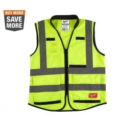 Milwaukee Performance 4X-Large/5X-Large Yellow Class-2-High Visibility Safety Vest with 15-Pockets