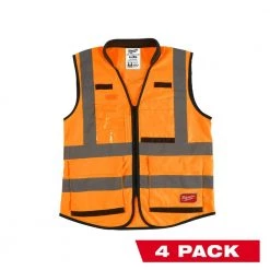 Milwaukee Performance Large/X-Large Orange Class 2-High Visibility Safety Vest with 15 Pockets (4-Pack)
