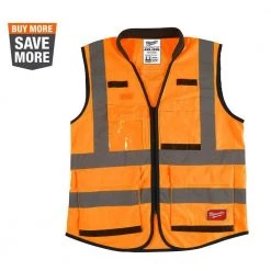 Milwaukee Performance 4X-Large/5X-Large Orange Class 2-High Visibility Safety Vest with 15-Pockets