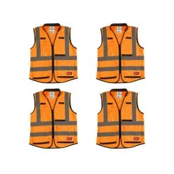 Milwaukee Performance 4X-Large/5X-Large Orange Class 2-High Visibility Safety Vest with 15-Pockets (4-Pack)