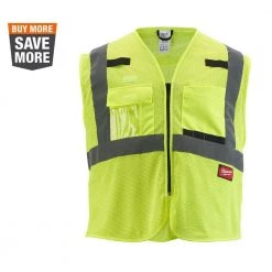 Milwaukee Small/Medium Yellow Class 2 Mesh High Visibility Safety Vest with 9-Pockets