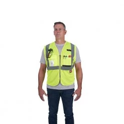 Milwaukee Large/X-Large Yellow Class 2 Mesh High Visibility Safety Vest with 9-Pockets -Safety Equipment Sales milwaukee safety vests 48 73 5112 1f 1000