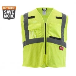Milwaukee 2X-Large/3X-Large Yellow Class-2 Polyester Mesh High Visibility Safety Vest with 9-Pockets