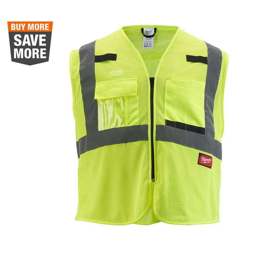 Milwaukee 4X-Large/5X-Large Yellow Class 2 Polyester Mesh High Visibility Safety Vest with 9-Pockets 1 Milwaukee 4X-Large/5X-Large Yellow Class 2 Polyester Mesh High Visibility Safety Vest with 9-Pockets