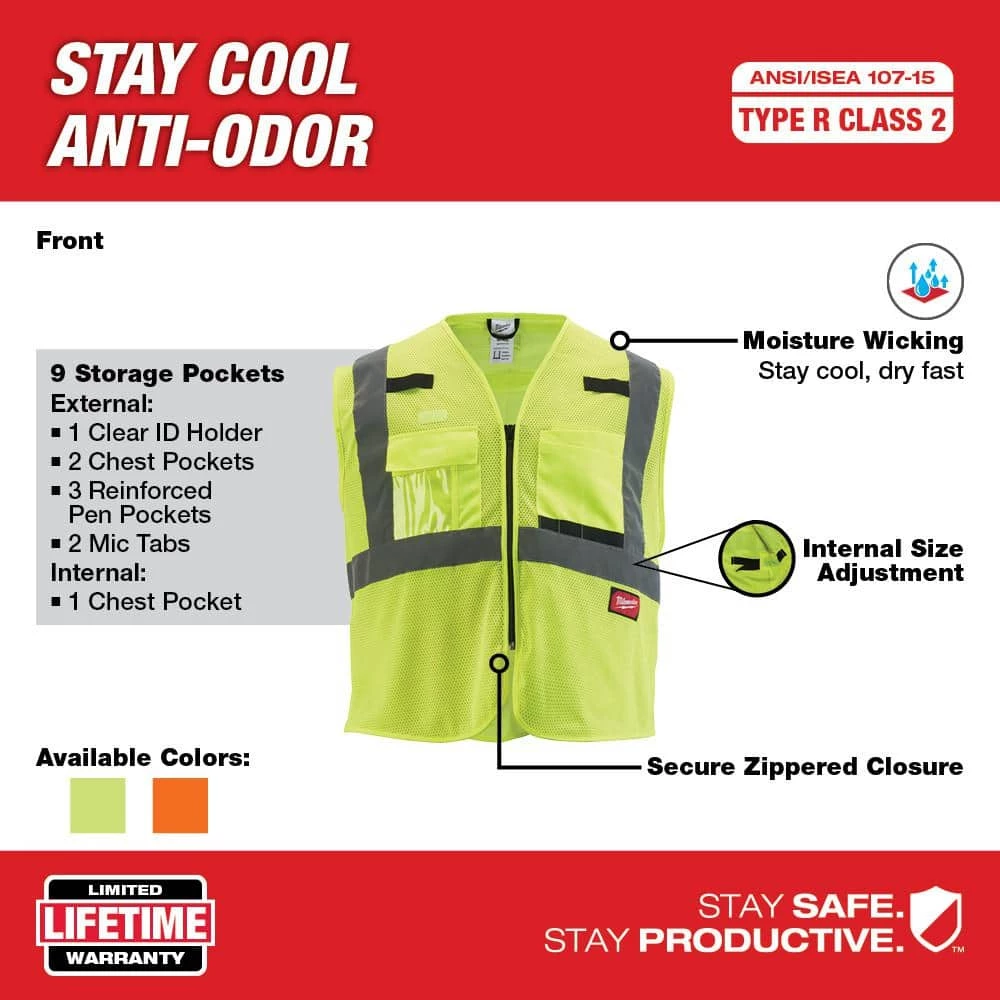 Milwaukee 4X-Large/5X-Large Yellow Class 2 Polyester Mesh High Visibility Safety Vest with 9-Pockets 4 Milwaukee 4X-Large/5X-Large Yellow Class 2 Polyester Mesh High Visibility Safety Vest with 9-Pockets - Image 4