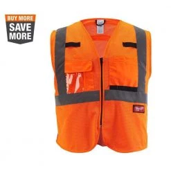 Milwaukee Small/Medium Orange Class 2 Polyester Mesh High Visibility Safety Vest with 9-Pockets