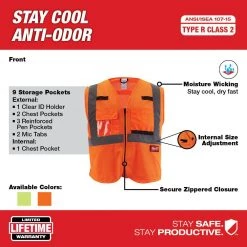 Milwaukee Small/Medium Orange Class 2 Polyester Mesh High Visibility Safety Vest with 9-Pockets -Safety Equipment Sales milwaukee safety vests 48 73 5115 a0 1000
