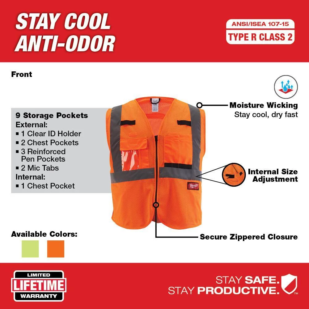 Milwaukee Small/Medium Orange Class 2 Mesh High Visibility Safety Vest with 9-Pockets (4-Pack) 2 Milwaukee Small/Medium Orange Class 2 Mesh High Visibility Safety Vest with 9-Pockets (4-Pack) - Image 2