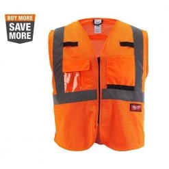 Milwaukee Large/X-Large Orange Class-2 Polyester Mesh High Visibility Safety Vest with 9-Pockets