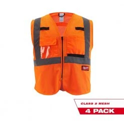 Milwaukee Large/X-Large Orange Class 2 Mesh High Visibility Safety Vest with 9-Pockets (4-Pack)