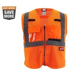 Milwaukee 4X-Large/5X-Large Orange Class-2 Polyester Mesh High Visibility Safety Vest with 9-Pockets
