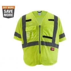Milwaukee Small/Medium Yellow Class 3 Mesh High Visibility Safety Vest with 9-Pockets and Sleeves
